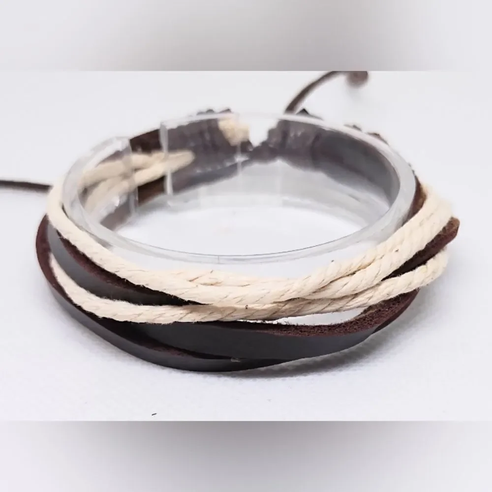 Men's leather bracelet layered brown new e49‎